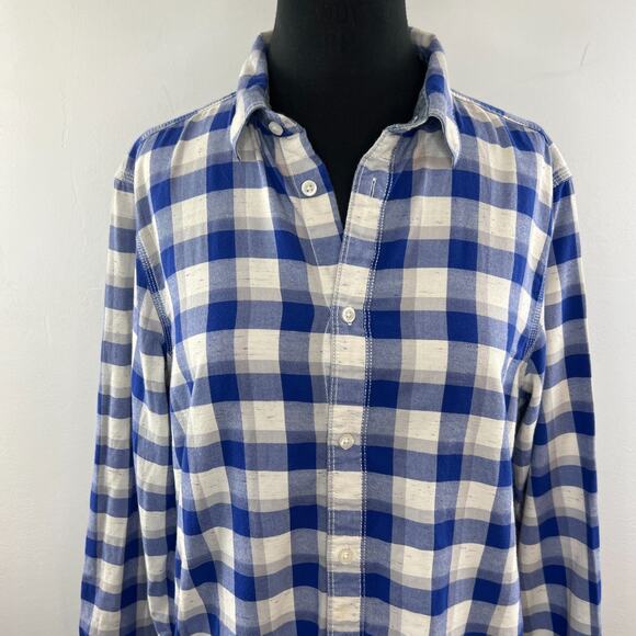 UNISEX Gap Shadow Blue Plaid Slim Fit Button Down Over Sized Shirt Top Medium M - Picture 3 of 9